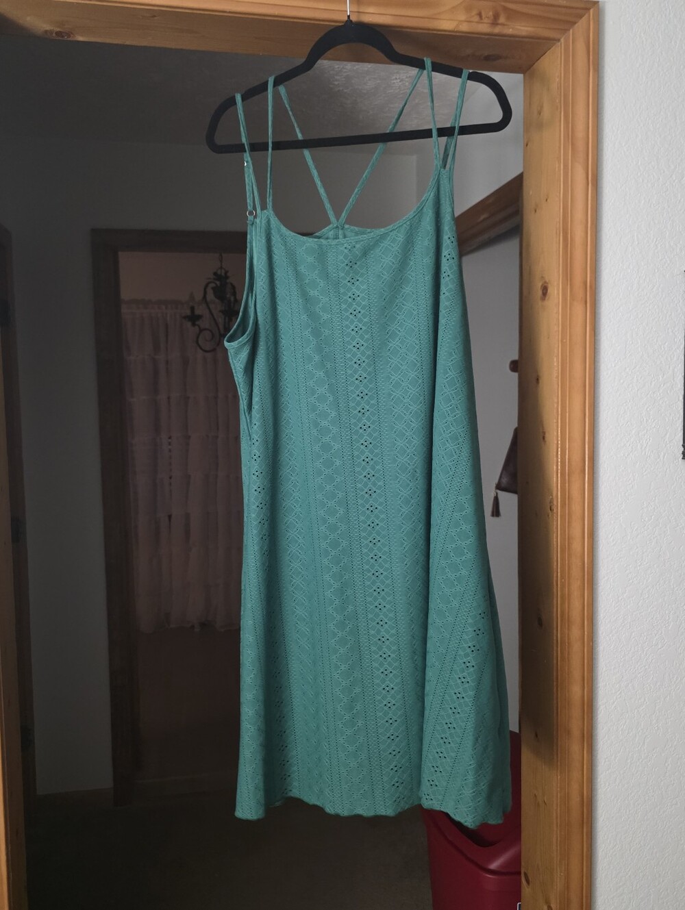 SHEIN Teal Eyelet Spaghetti-Strap Mini Dress